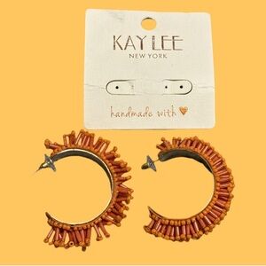 Orange Beaded Hoop Earrings